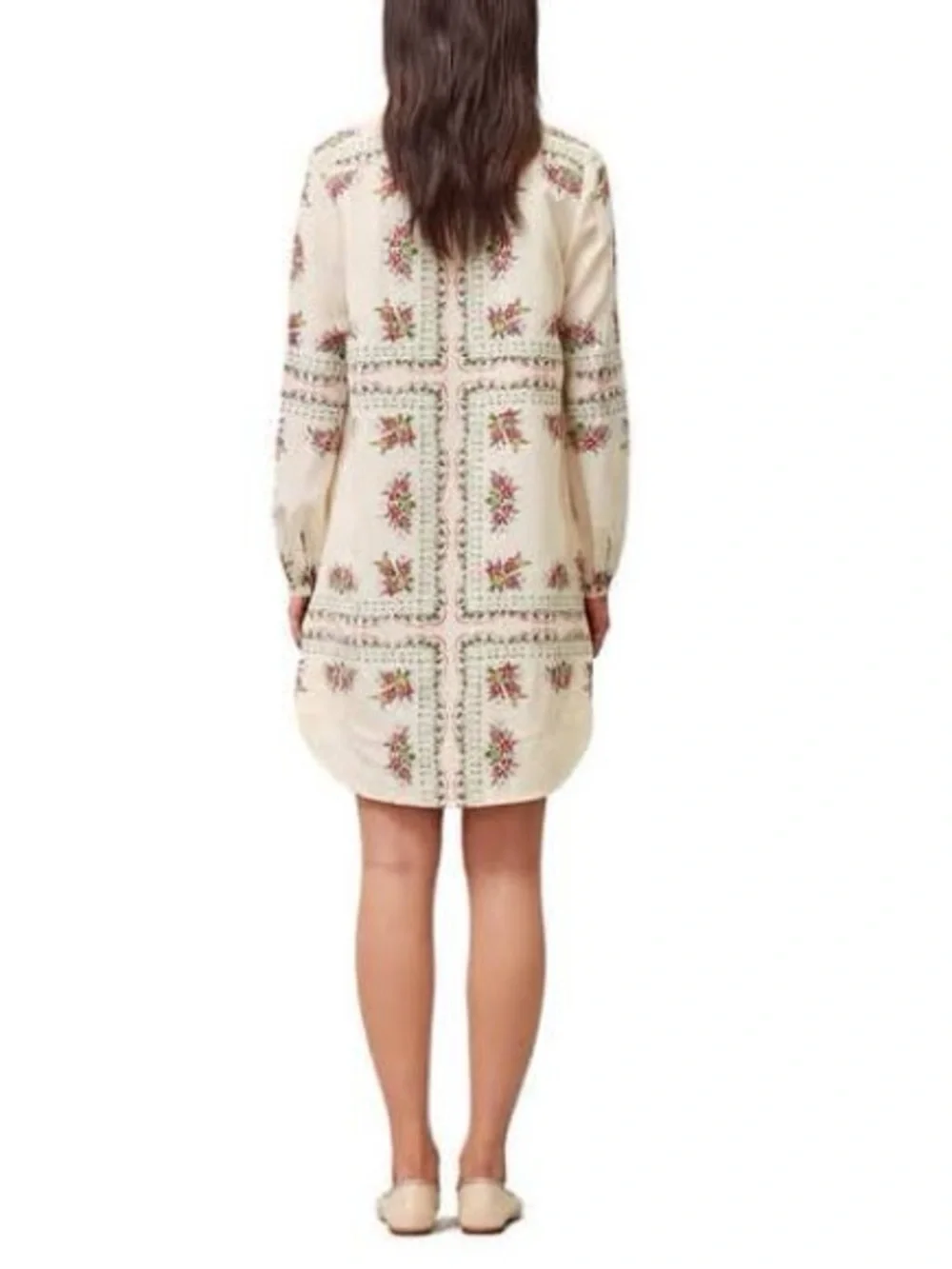 Tory Burch White Mini Shirt Dress with Pink Floral Print